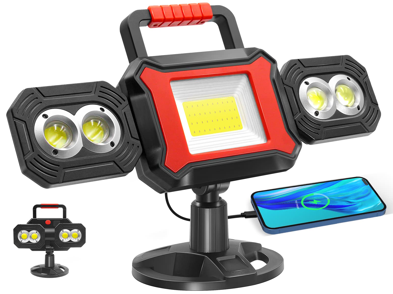 SYLSTAR LED Strahler Akku, 25W 2700LM COB Baustrahler mit Magnet und Powerbank, Drehbare Tragbare Wasserdichte Wiederaufladbare Arbeitsleuchte für Garage, Werkstatt Baustelle, und Autoreparatur